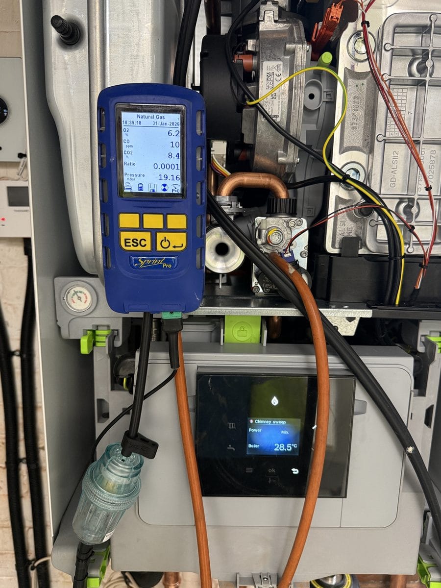 Gas boiler combustion analysis during an annual service in Witney