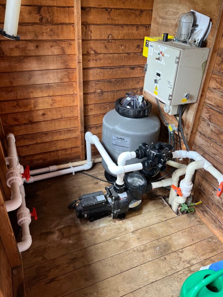 New Certikin swimming-pool media filter with altered pipework installed by Oxyplumb