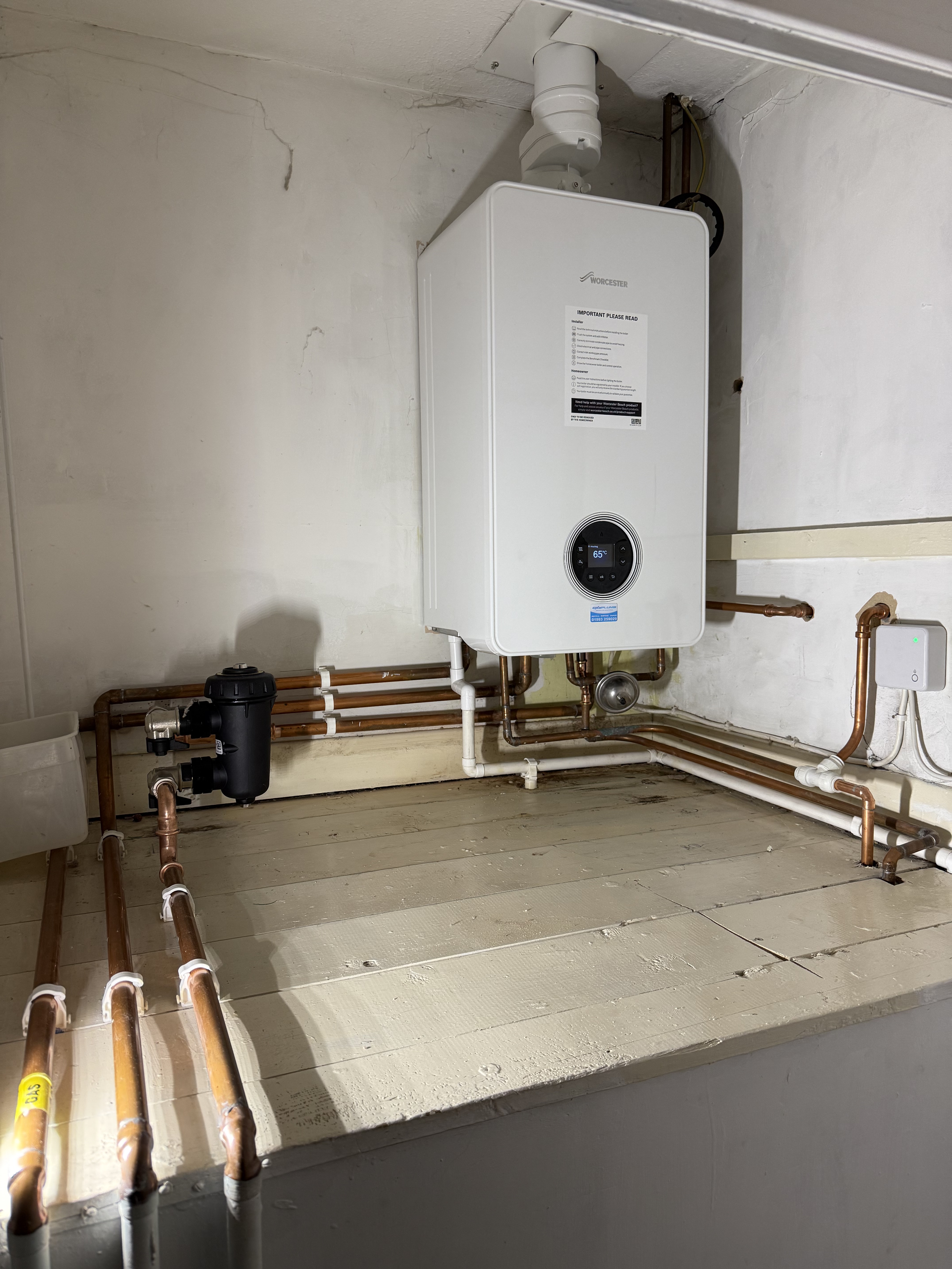 Worcester Bosch boiler and gas heating pipework completed by Oxyplumb