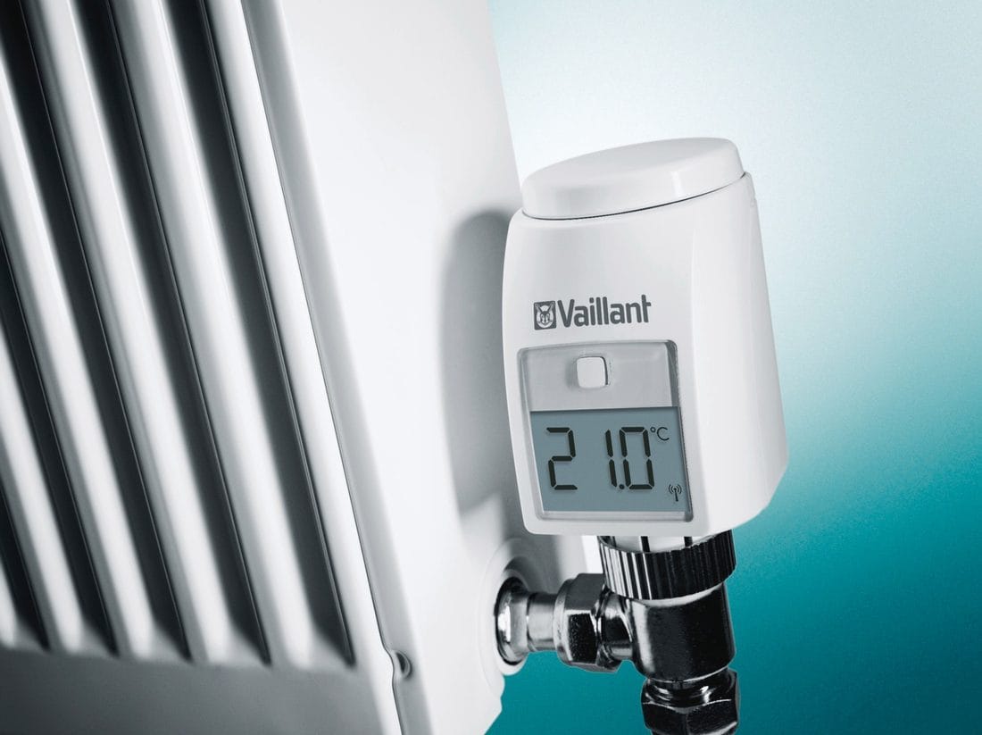 Vaillant ambiSENSE smart TRV fitted to a radiator